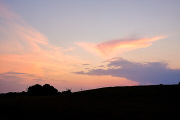 sunrise or sunset over the field