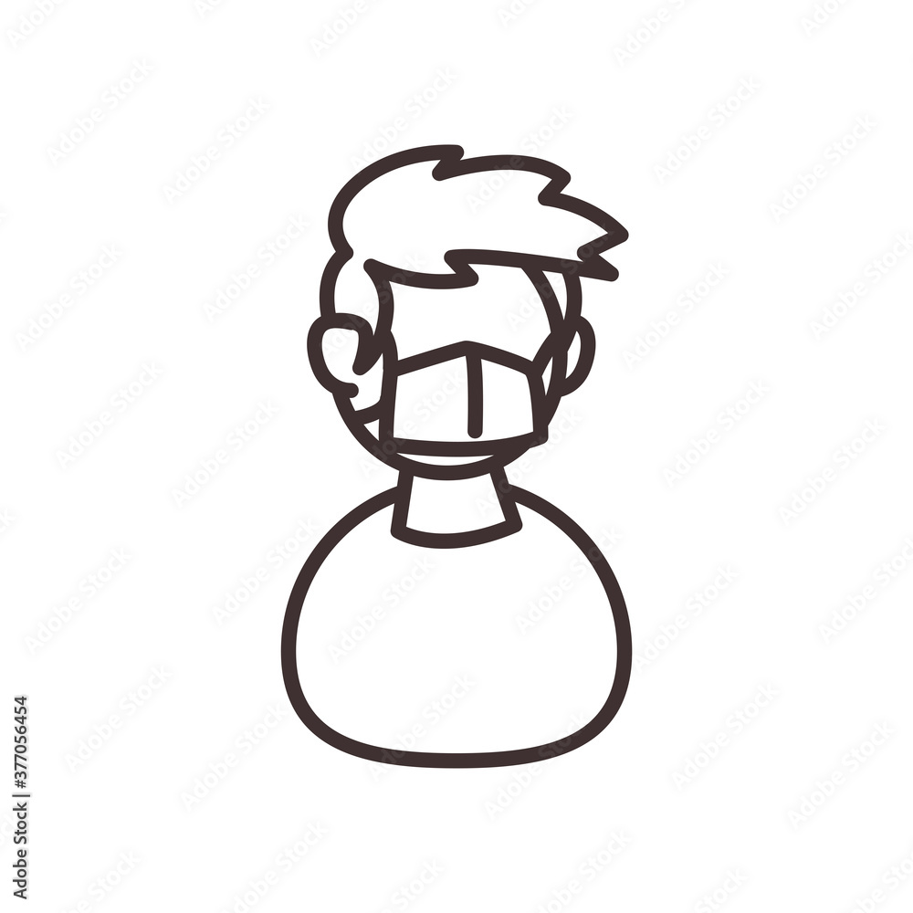 Poster man avatar with mask line style icon vector design