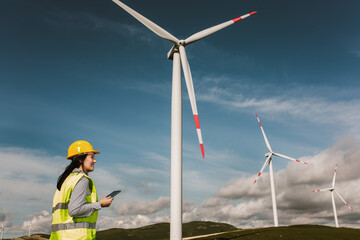 Windmill engineer inspection and progress check wind turbine