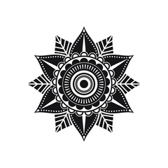 Indian Black Floral Mandala Motif, Tattoo style design - Vector