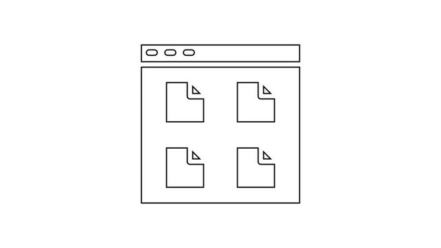 Black line Browser files icon isolated on white background. 4K Video motion graphic animation.