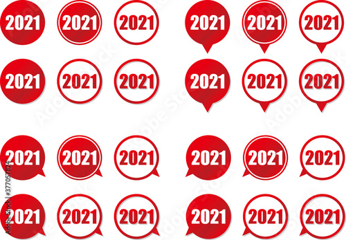 赤色の円形グラデーションのフキダシに数字21のデザインセット 影と矢印の向きのバリエーション Wall Mural Tota