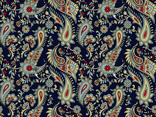 traditional Indian paisley pattern on navy background