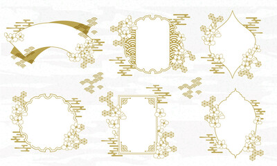 和柄と桜の花のベクターフレームイラスト素材セット