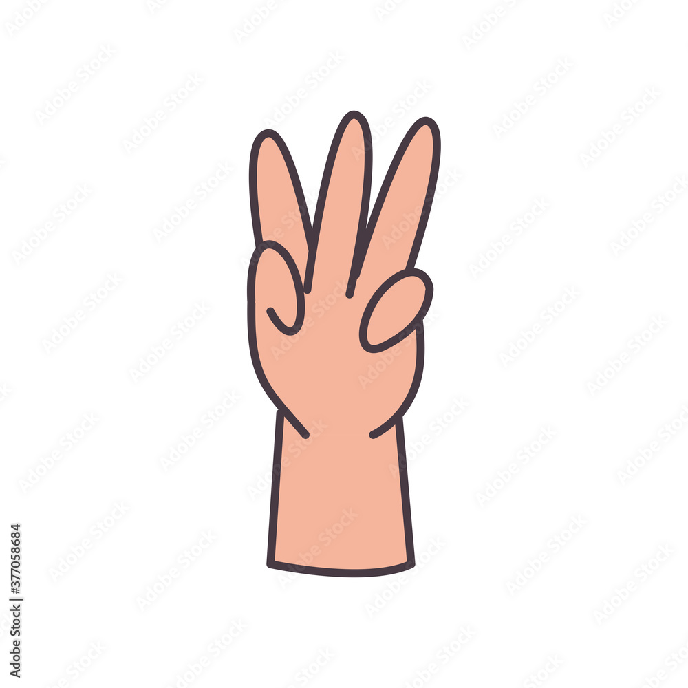 Poster three hand sign language line and fill style icon vector design