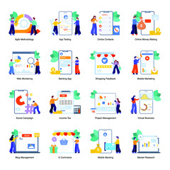 Fototapeta premium Set of Banking and Trade Flat Illustrations 