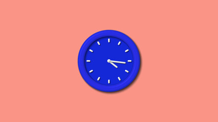 blue color color 3d wall clock on red light background,12 hours clock icon