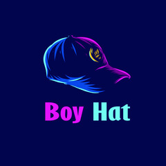 Hat cap line pop art potrait logo colorful design with dark background. Abstract vector illustration. Isolated black background for t-shirt, poster, clothing, merch, apparel, badge design