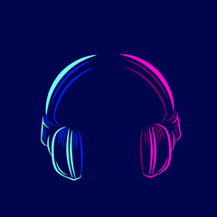 
Headphone earphone headset for music line pop art potrait logo colorful design with dark background. Abstract vector illustration. 