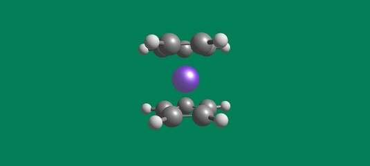 Ferrocene molecular structure isolated on green