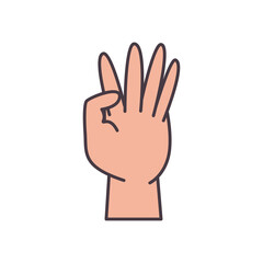 four hand sign language line and fill style icon vector design