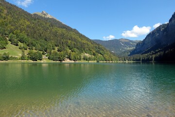 Fototapeta na wymiar Lac de Montriond dans les Alpes françaises en Haute-Savoie