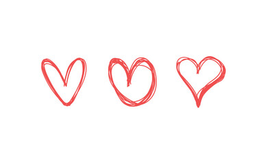 Heart doodles. Hand drawn heart illustrations. Valentine's day decoration scribbles. Sketch icons.