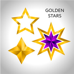 Set Different types and forms of gold color stars. Illustration Christmas New Year