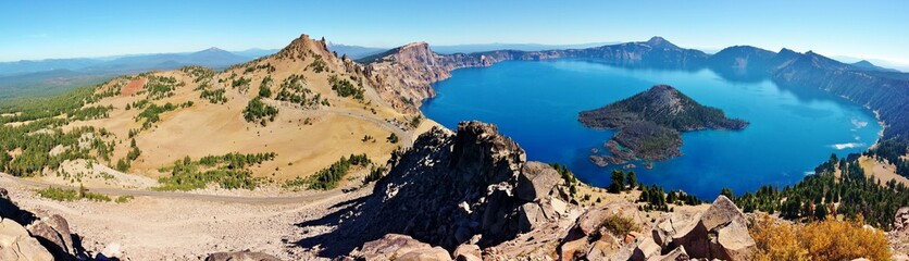 Panarama of Crater lake from the top of Watchman Peak Trail, Oregon, USA