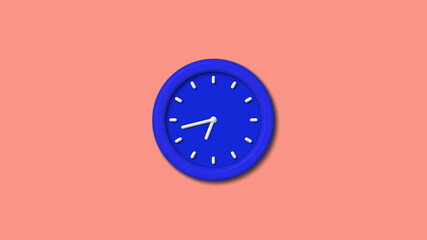 blue color color 3d wall clock on red light background,12 hours clock icon