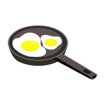 recommend clip art: Frying pan isometric icon. Fried eggs in a frying pan vector icon for web design isolated on white
                    background.
                    Traditional breakfast food illustration.