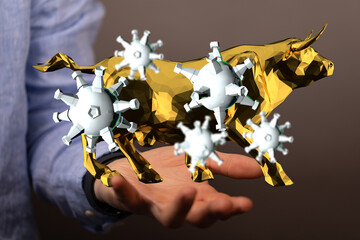 Economic impact of virus on global economy. Recession and financial crisis concept. 3D rendered...