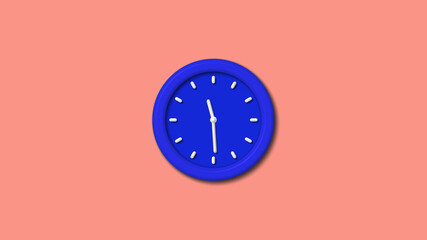 blue color color 3d wall clock on red light background,12 hours clock icon