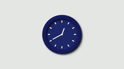 Blue dark counting down 3d wall clock icon on white background,clock icon