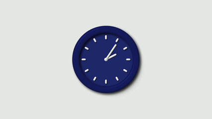 Blue dark counting down 3d wall clock icon on white background,clock icon