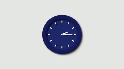 Blue dark counting down 3d wall clock icon on white background,clock icon