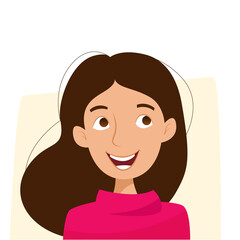 Happy cartoon girl smiling and shine. Flat vector illustration. 