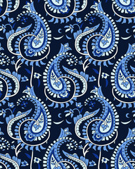 traditional Indian paisley pattern on  navy  background