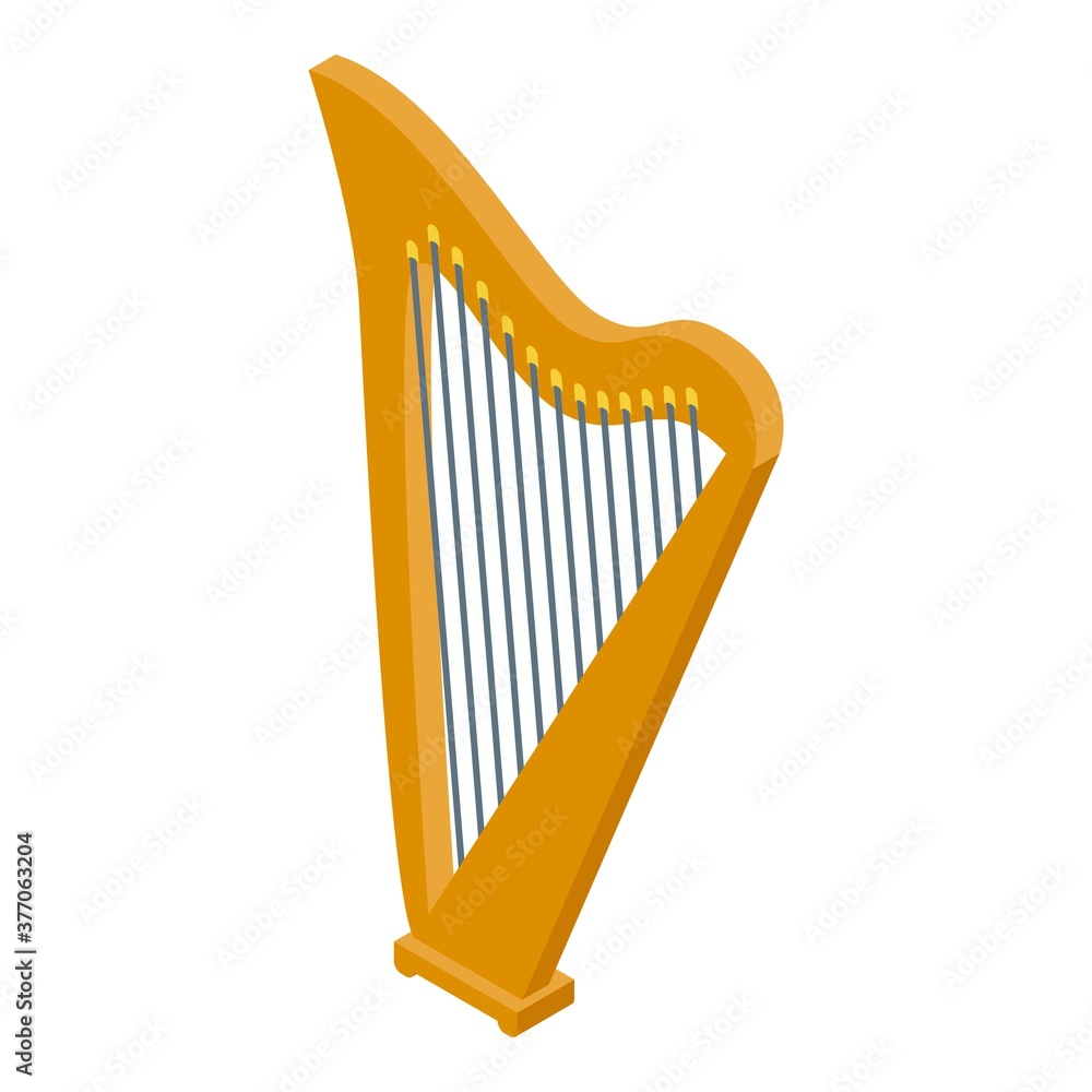 Poster decorative harp icon. isometric of decorative harp vector icon for web design isolated on white back