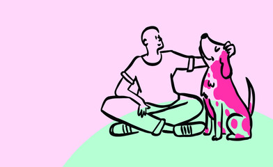 the art of the happy boy and his dog