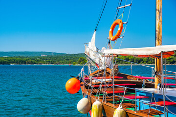 Old style ship on the sea on the island of Krk, Adriatic coast, Croatia
