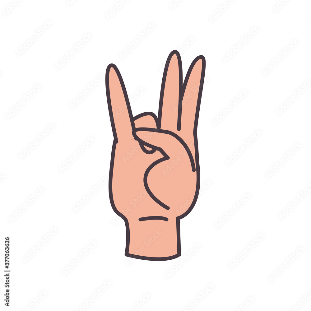 Poster seven hand sign language line and fill style icon vector design