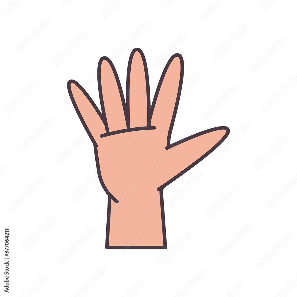Poster five hand sign language line and fill style icon vector design