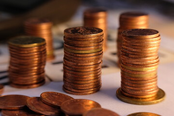 stacks of coins on the background of the coins