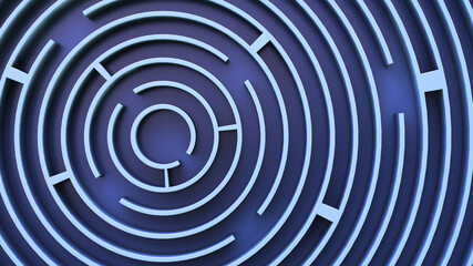 Round labyrinth. Blue theme. View from above.