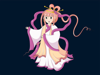 Illustration of Beautiful Chinese Goddess of Moon for mid autumn festival or Chuseok festival.