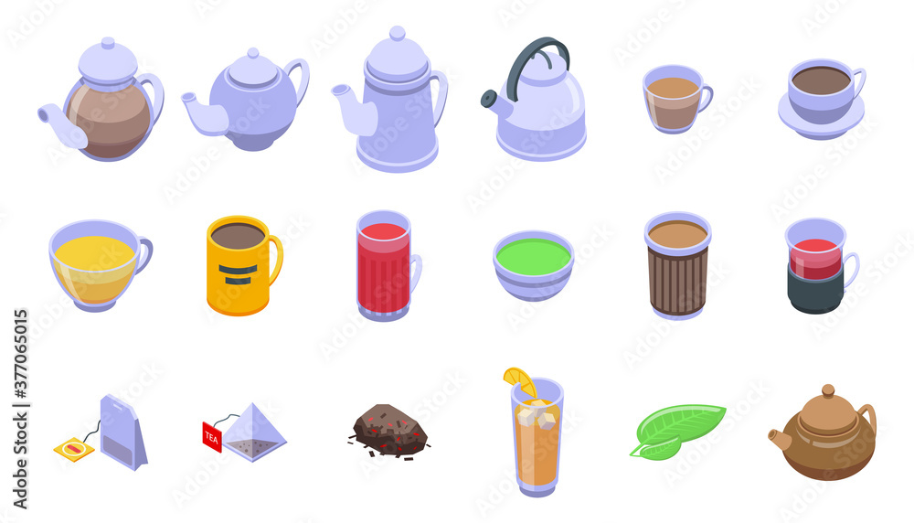 Poster tea icons set. isometric set of tea vector icons for web design isolated on white background