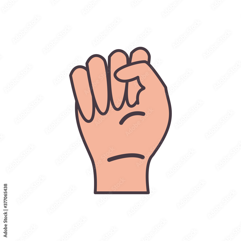 Poster power to hand sign language line and fill style icon vector design