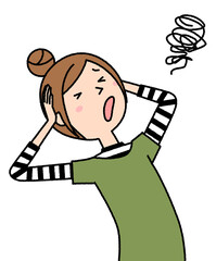 頭を抱える若い女性　ママ