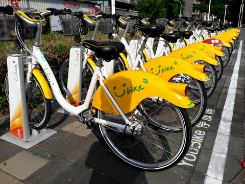 Kaohsiung, Taiwan, July 6, 2021:YouBike Smile Bike (commonly known as YouBike or UBike) Kaohsiung City is expected to build 10,000 columns and 5,000 bicycles. 