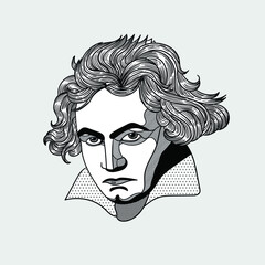Ludwig van Beethoven. Vector illustration hand drawn.  - obrazy, fototapety, plakaty