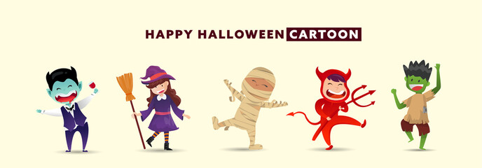 Fototapeta premium Happy Halloween Day with collection of cute monster character design.