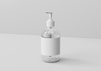 3D render of White plastic cosmetic pump bottle mock-up on white backgound. Rendering or Illustration. 