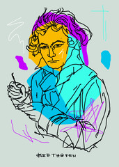 Ludwig van Beethoven. Vector illustration hand drawn.  Line sketch.