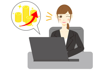 パソコン　女性　ビットコイン　アップ