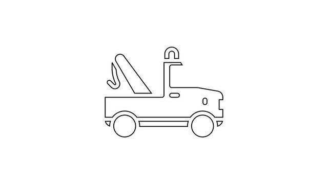 Black line Tow truck icon isolated on white background. 4K Video motion graphic animation.