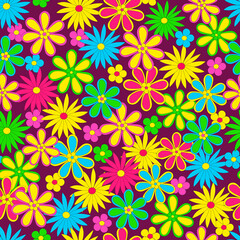 Seamless, pattern  of colorful flower on a lilac  background, vector illustration