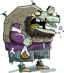 Naklejka premium Dirty old homeless man holding garbage bag