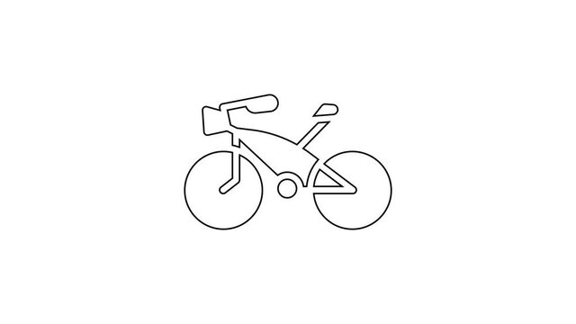 Black line Bicycle icon isolated on white background. Bike race. Extreme sport. Sport equipment. 4K Video motion graphic animation.