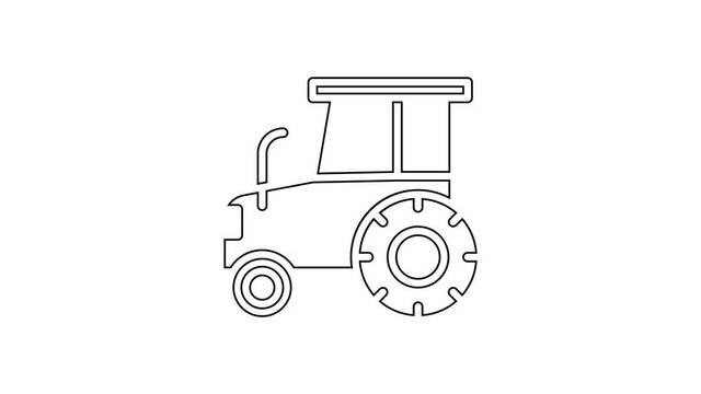 Black line Tractor icon isolated on white background. 4K Video motion graphic animation.